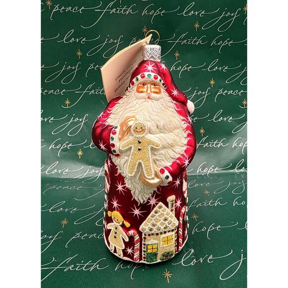 Patricia Breen Santa Ornament Gingerbread & Peppermint Handcrafted Glass‎ Red - Picture 1 of 12